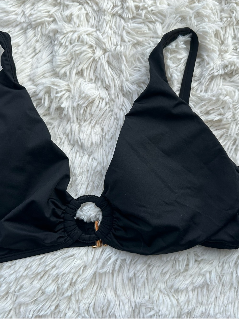Lauren Ralph Lauren Black Triangle Ring-Front Bikini Top - Women